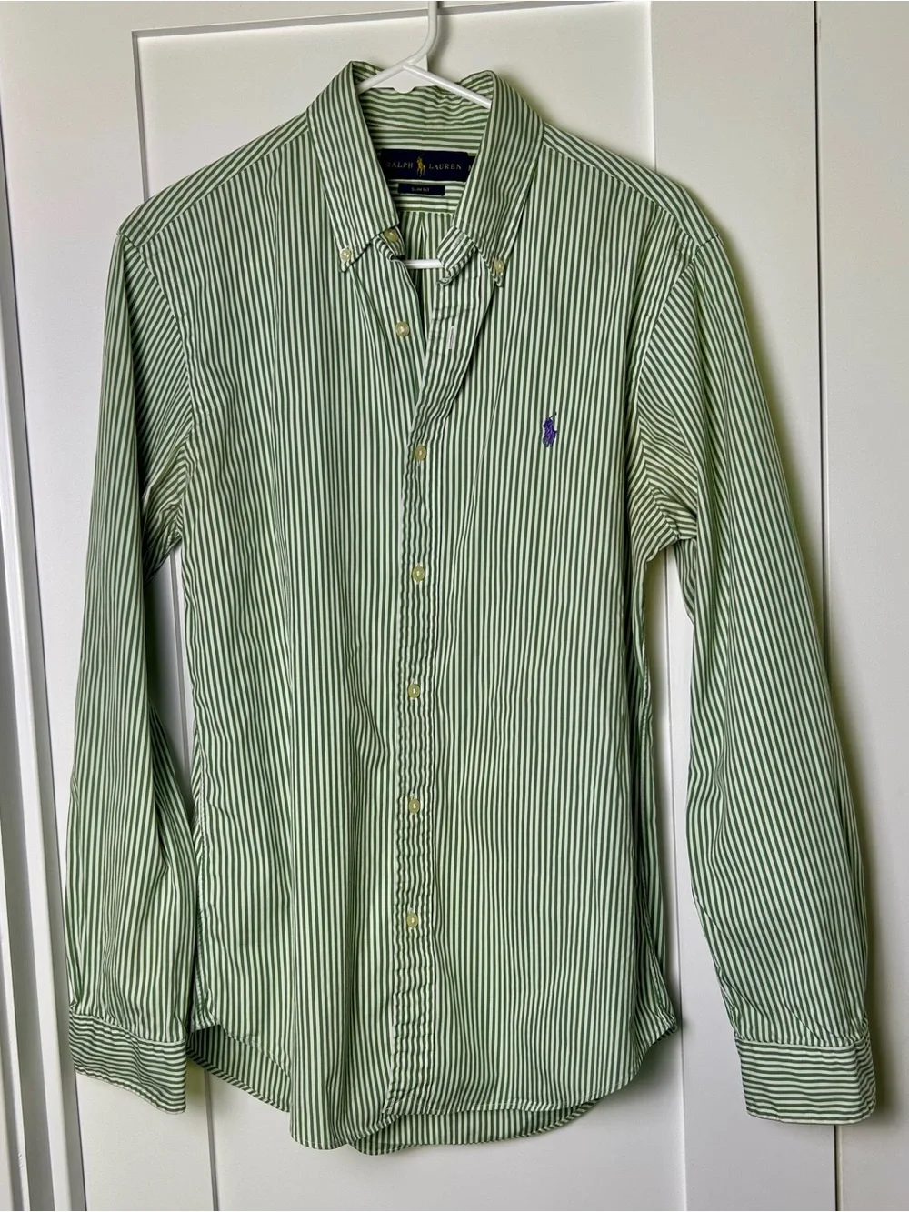 Polo Ralph Lauren Men’s M Green White Striped Slim Fit Button Down Shirt